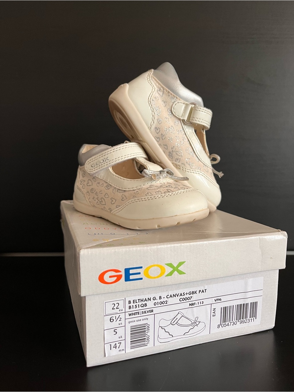 Geox Cream and Silver Girls Mary Jane Sneakers